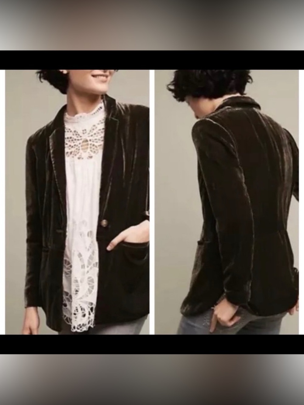 Cartonnier Anthropologie Crushed Velvet Blazer Iridescent Brown Boho Academia